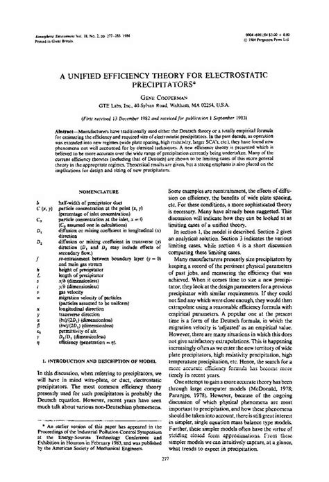 ltolms|A unified efficiency theory for electrostatic precipitators.